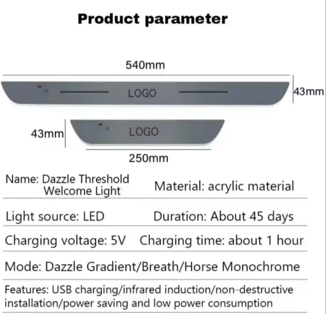 Barra de luz Led para puerta de auto con sensor de movimiento recargable (agregar al carrito para poner su modelo de auto)